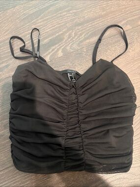 NWOTS Forever 21 Black Ruched Mesh Top Size Small